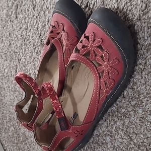 JBU red Mary Jane, sandals, ankle straps, size 9,